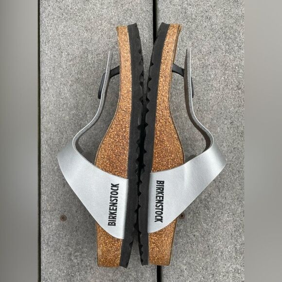 Gizeh Birko-Flor Birkenstocks Silver Size 36 = Women’s 5/5.5 - Picture 2 of 10